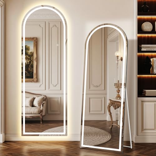 White Arched Full Length Mirror with Lights - 60x21 Inch Dimmable LED Vanity Mirror