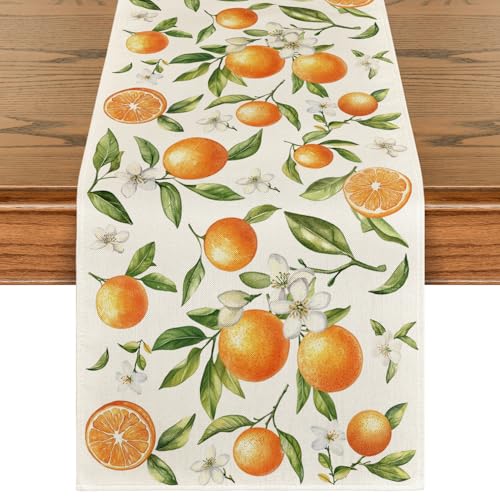 Artoid Mode 13x120 Inch Orange Wildflowers Leaves Summer Table Runner for Dining & Party Decor