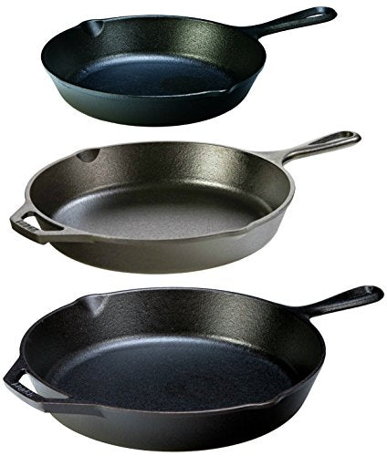 Lodge Cast Iron Skillet Set 3-Piece Bundle - 12, 10.25 & 8 Inch Frying Pans