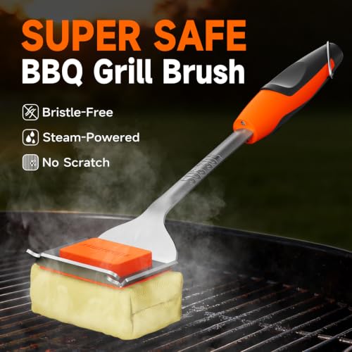 Bristle-Free Grill Brush with Steam & Kevlar Head - BBQ Cleaner, Orange (Variation of THIS listing)