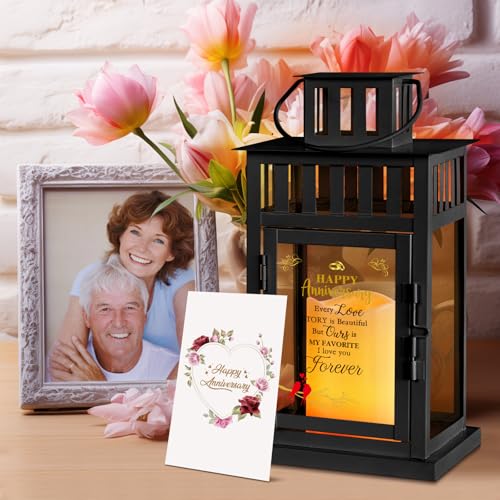 Every Love Story Anniversary Lantern Gift for Him Her - Remote LED Candle, 15x6x6 inch