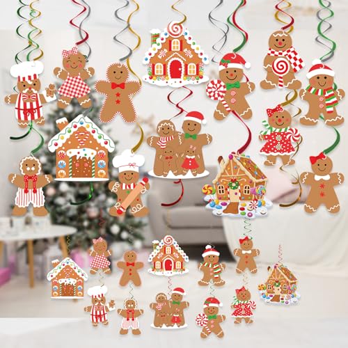 30pcs Gingerbread Party Decorations Hanging Swirls Christmas Gingerbread Streamers Decor for Christmas Birthday Party Supplies