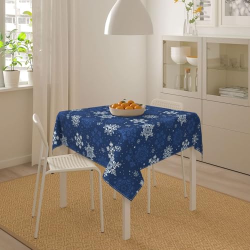 BYONEESS Dark Blue Snowflake Square Winter Tablecloth 54x54 Inches Christmas Holiday Decor
