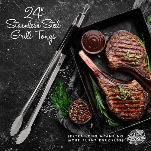 24-Inch Heavy Duty BBQ Grill Tongs - Long Stainless Steel Grilling & Cooking Utensil