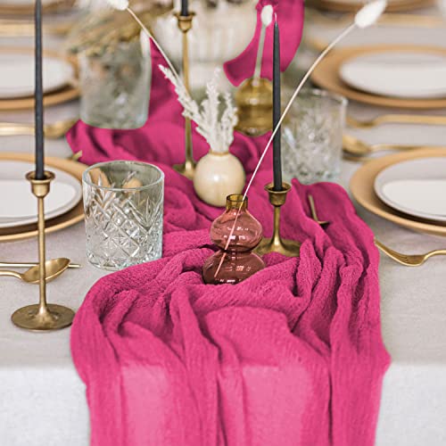 FANPROMS 10 Pack Pink Cheesecloth Table Runners 35x120 Inch Boho Wedding Decor