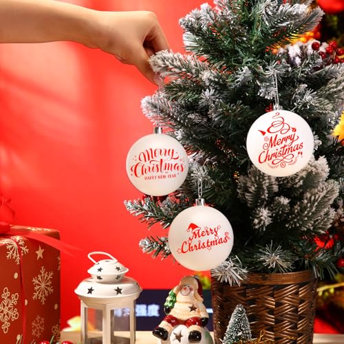 Wettarn 3.15 Inch White Christmas Ball Ornaments 100 Pcs with Lid & Silver Rope