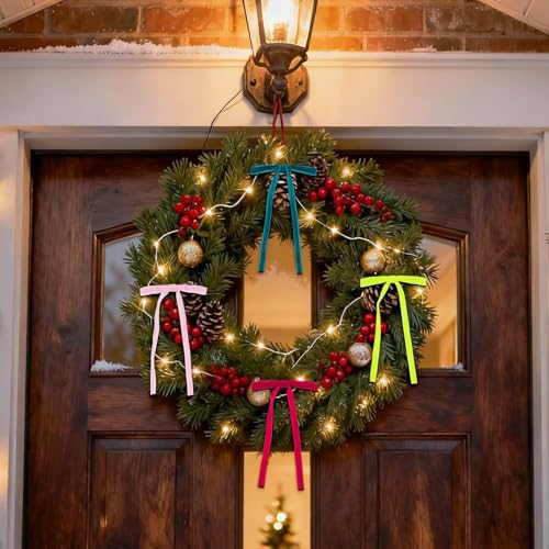 Shaxcoq Multi-Color Velvet Christmas Tree Bows 24-Pack, 5x7 with Twist Ties