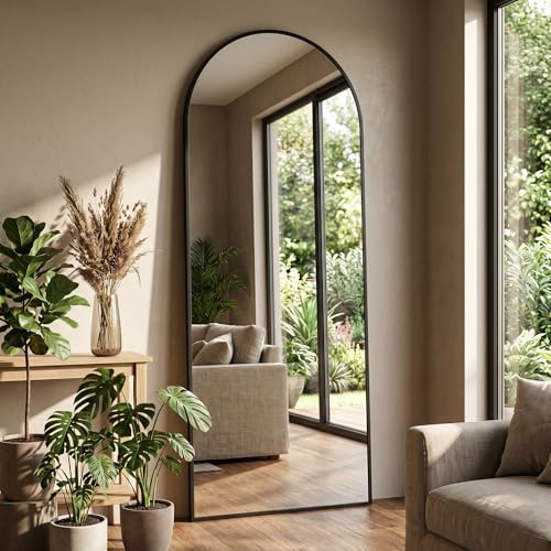 Full Length Floor Mirror with Stand - Arched Modern Design, 58x19 Black - Wall Mount or Standing