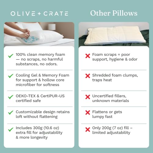 Adjustable Loft Shredded Memory Foam Pillow Queen Size - White / Classic