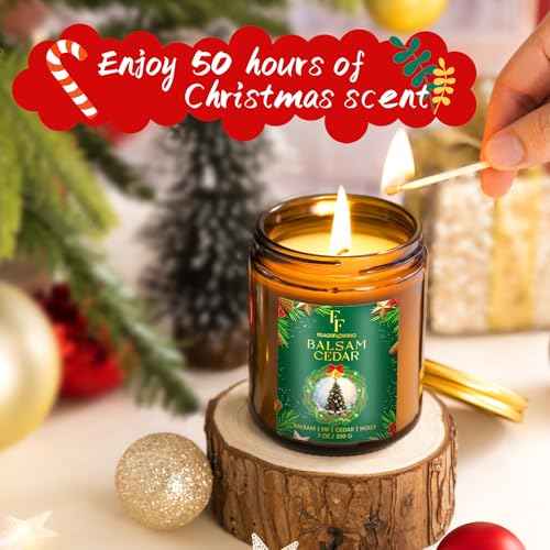 Christmas Candle, Balsam Cedar Scented Candles for Home, Holiday Candles Natural Soy Candle, Aromatherapy Candle 7 oz Jar Candles Christmas Gifts for Women Men