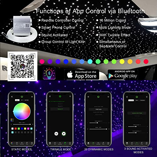 AKEPO Upgraded Twinkle Fiber Optic Lights Kit with Music (430pcs, 9.8ft) RGBW + APP & Remote, Car/Home Star Ceiling