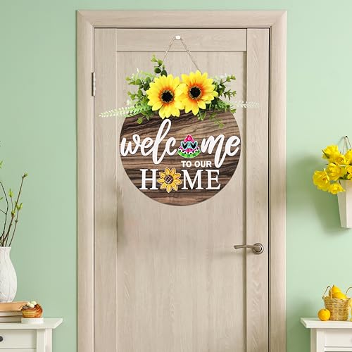 Interchangeable Seasonal Welcome Sign for Front Door with 4 Wreath Styles & 21 Icons