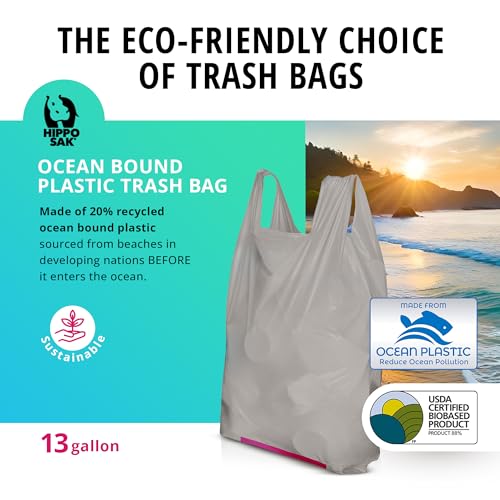 Reusable 13 Gallon Trash Bags with Handles - Eco-Friendly Leak-Proof Kitchen Garbage Bags, 90 Count