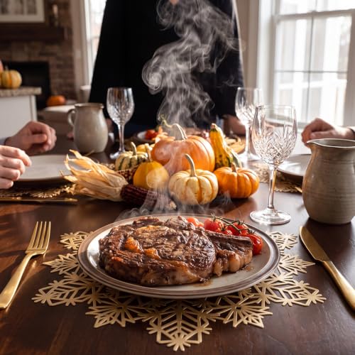 ADRIMER Snowflake Placemats Set of 12 - Gold Vinyl 15 Inch (Round)