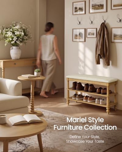 VASAGLE Natural Brown 2-Tier Shoe Bench | 31.5-Inch Entryway Organizer with Seat