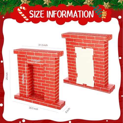 Fullhawl Bright Red Christmas Cardboard Fireplace 3D Brick Photo Backdrop, 35.5x29x8 in