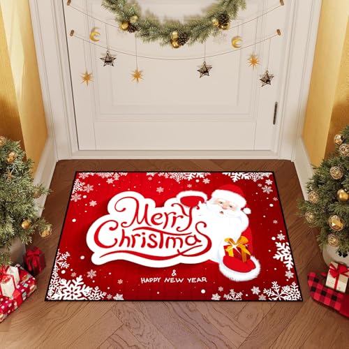 Merry Christmas Rug 2' x 3' Santa Claus Area Rug Winter Snowflake Doormat Blessing Floor Mat Carpet for Entryway Bedroom Happy New Year Decor