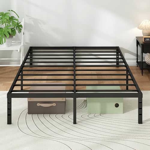 King Size Metal Platform Bed Frame 18 Inch Heavy Duty Steel Support No Box Spring Needed Black - Easy Assembly & Underbed Storage