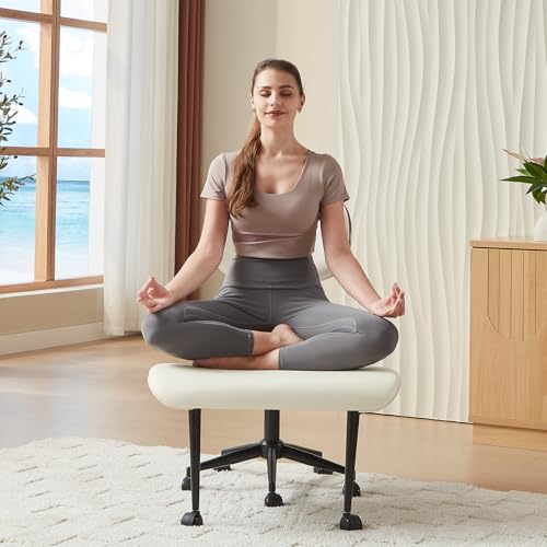 Ergonomic Cross Legged Office Chair with Adjustable Height & Bentwood Back - White / Contemporary