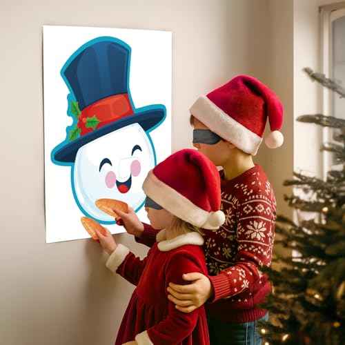 Haunt Couture Pin the Nose on the Snowman Game - Reusable Christmas Party Games for Family with 32+ Stickers | Indoor Holiday & Winter Classroom Activities Kit