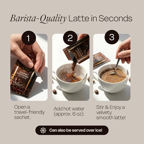 Asian Latte Coffee Ganoderma Singles - 15 Packets, 9.6 oz Pack of 3, Reishi Mushroom Instant Mix