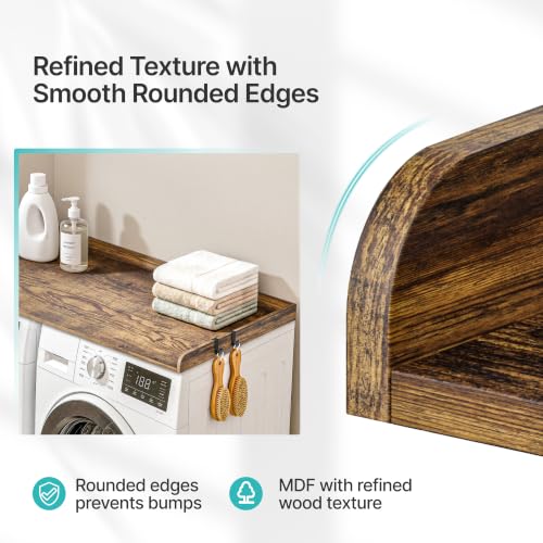 PEGZONE 1-Tier Water-Resistant Countertop Laundry Shelf with Adjustable Hooks, Brown