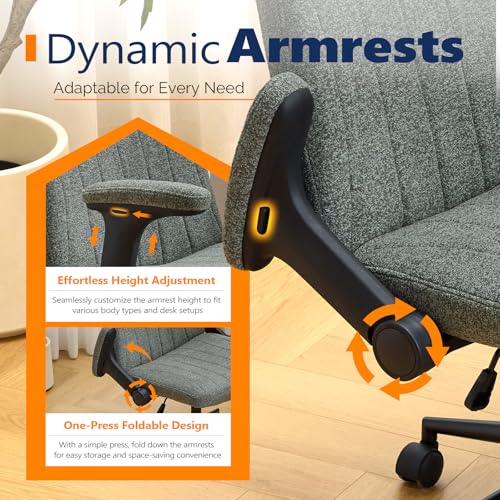 Dark Green Chenille Velvet Cross Legged Office Chair with Flip-Up Arms - Wide & Adjustable