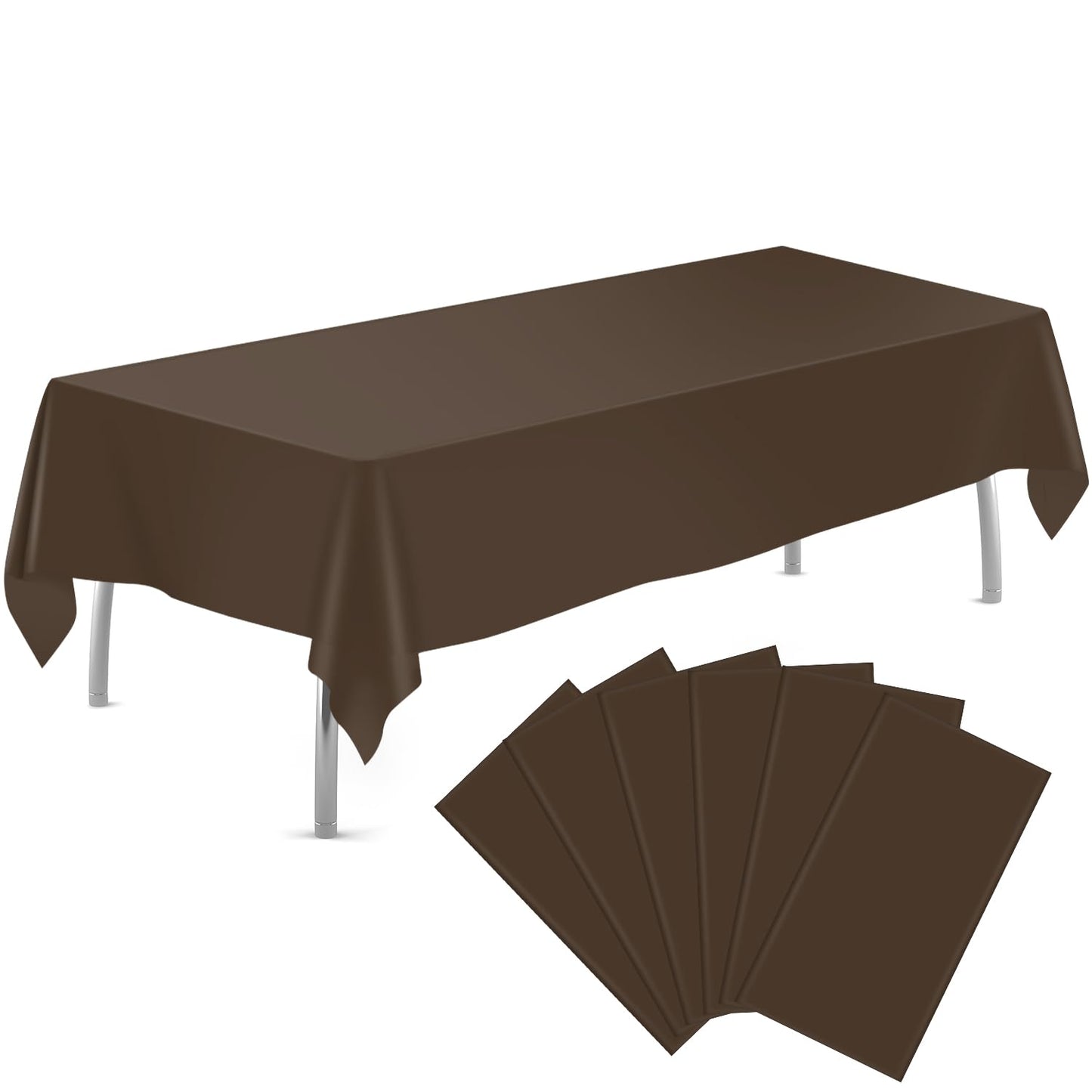 tujol Brown 6 Pack Plastic Table Cloth 54" x 108", Disposable Tablecloths Rectangle Table Cover, Plastic Tablecloths for Parties