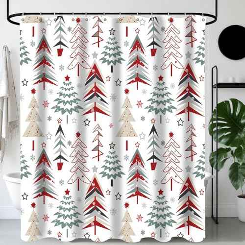 Christmas Shower Curtain 72x72 Inches Decorations Winter Xmas Bath Curtains Decor for Home Bathroom with 12 Hooks
