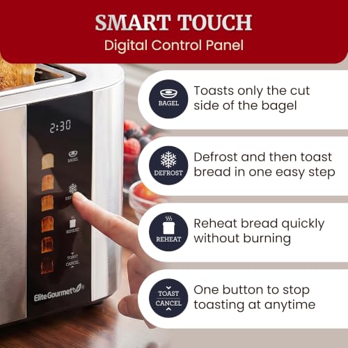 Stainless Steel 4-Slice Long Slot Automatic Toaster with Digital Touchscreen