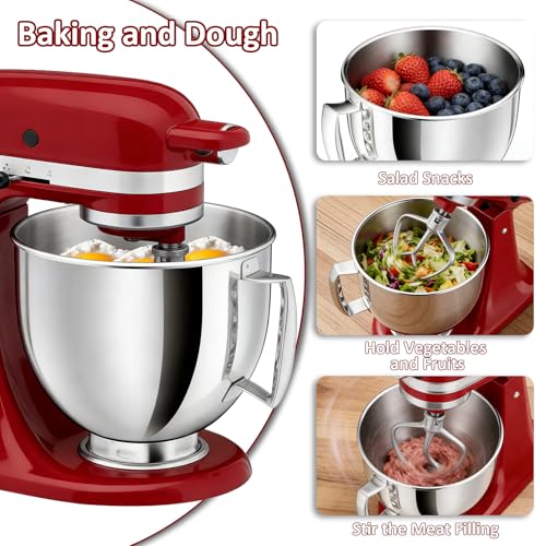 5QT Stainless Steel Mixer Bowl Compatible with KitchenAid Tilt-Head Mixers - Handle Included