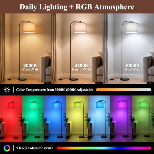 LED Floor Lamp with RGB & Adjustable Color Temperature - 65-71 Inches, Beige Flaxen Shade