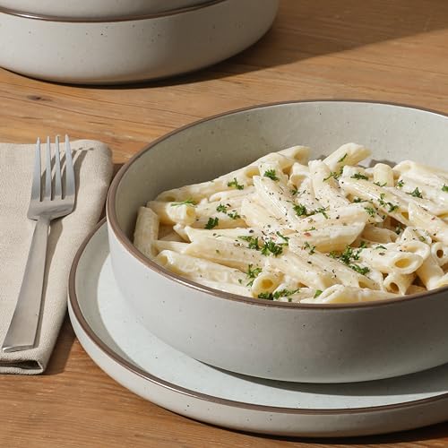Cream White Stoneware Dinnerware Set - 16 Pieces for 4, Reactive Glaze