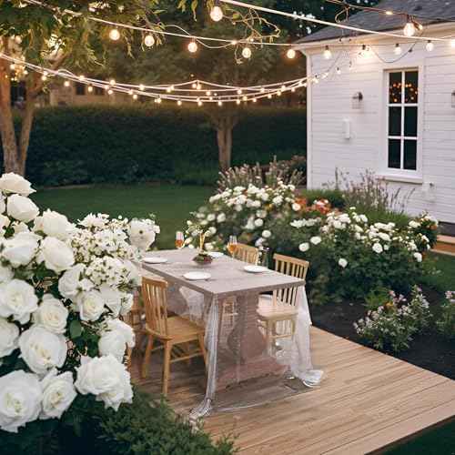 Tosleo White Pearl Table Cloth Valentine's Day Decor Tulle Fabric Lace Tablecloth Table Cover Bridal Veil Tablecloths Chiffon Table Covers for Christmas Wedding Birthday Party Arch(55 x 55 Inch)