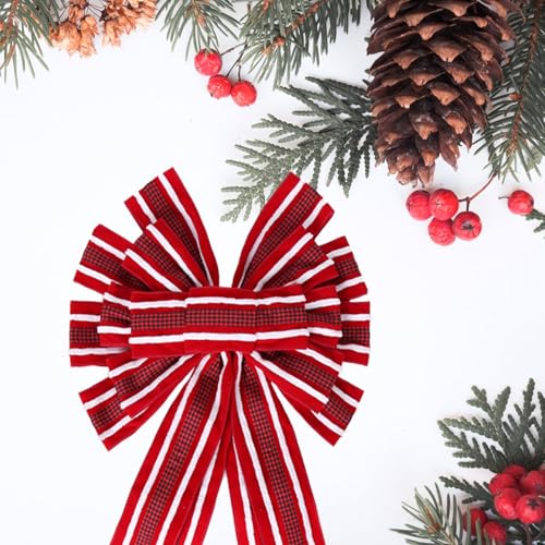 Christmas Tree Topper Bow Large Red Wreath Topper, Flocking Fabric