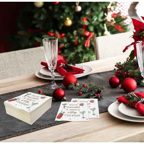 Gift Boutique - 100 Count Christmas Funny Beverage Disposable Napkins Napkin Paper, Have Yourself a Merry Little Cocktail Dessert Napkins for Home, Tableware Party Supplies Decorations