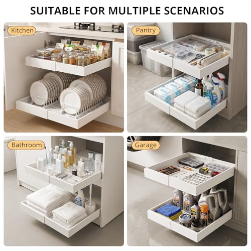 White Expandable Pull Out Cabinet Organizer - Adjustable Width 12.4-20.27 Inches, 4 Pack