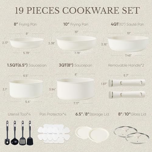 CAROTE 19pcs Pots and Pans Set Non Stick, Detachable Handle Cookware