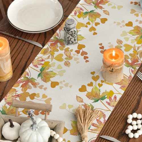 Artoid Mode Maple Leaves Floral Fall Table Runner, Orange Seasonal Autumn Kitchen Dining Table Decoration for Home Party Decor 13x72 Inch