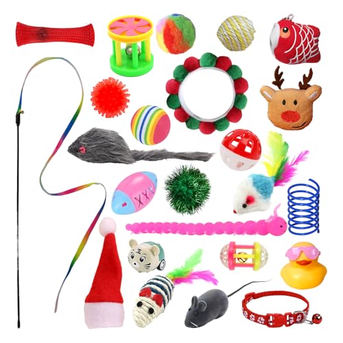Blue 24 Days Christmas Cat Advent Calendar with Interactive Toys - Feline Holiday Gift