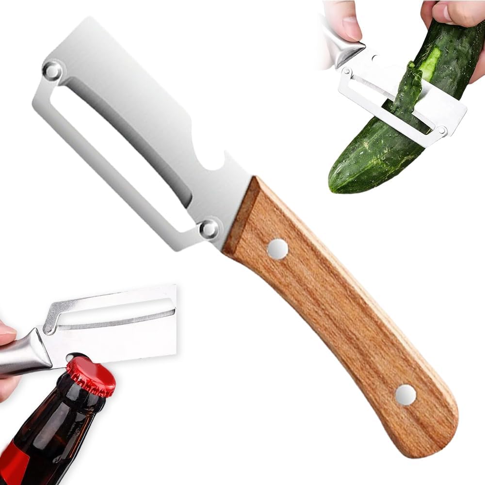 Skiennix Multi-Functional Vegetable Peeler - 2-in-1 Fruit & Veggie Tool with Bottle Opener, Stainless Steel