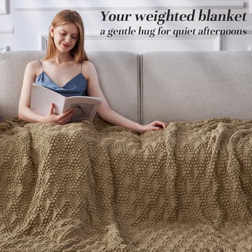 Anysay Beige Chunky Knit Weighted Blanket 60''x80'' 20lbs for Adults