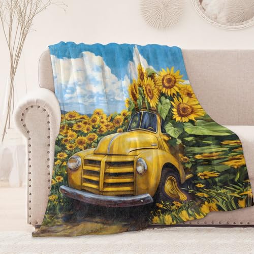 60"×80" Sunflower Truck Blanket - Cozy Flannel Throw for Home & Travel