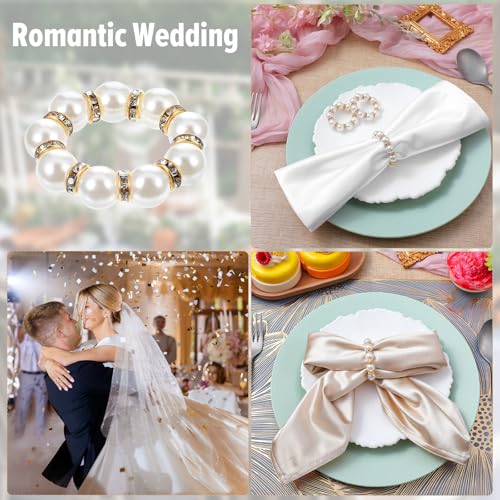 Abeillo 100PCS Gold Pearl Napkin Rings Imitation Beaded Wedding Dinner Party Decor