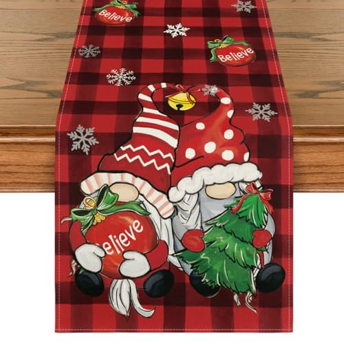 Artoid Mode Gnome Christmas Table Runner 13x60 Inch Home Holiday Decor, Red & Black