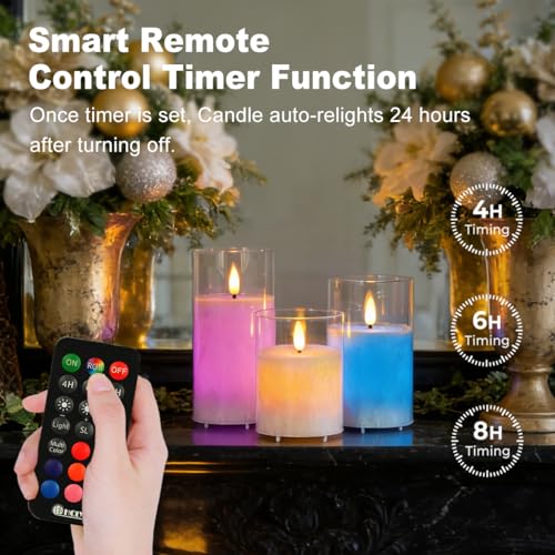 LEDHOLYT RGB Glass Flameless Candles - Rechargeable Flickering & Color Changing