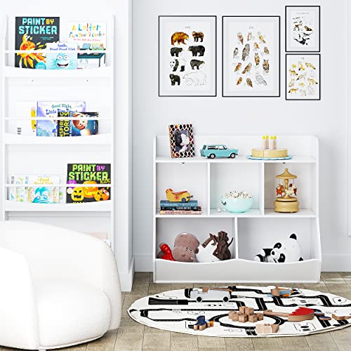 Kids Toy Storage Organizer with Bookcase and Cubbies - White