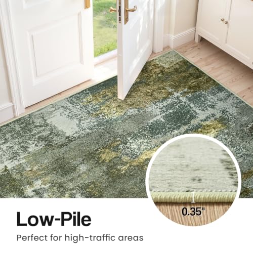 Kelarea 6x9 Green Washable Area Rug Non-Slip Low Pile Abstract Home Decor