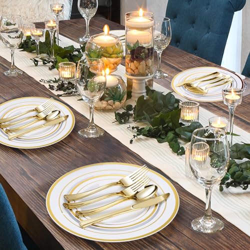 Gold Plastic Dinnerware Set for 100 Guests - 600 Pcs Party Plates & Utensils