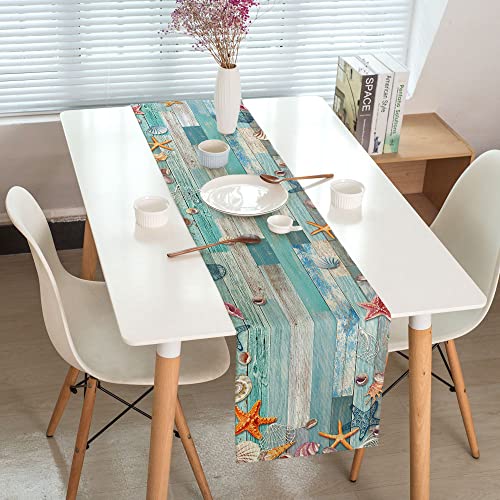 DeeCabin 13x36 Summer Ocean Beach Seashell Starfish Table Runner for Kitchen & Dining
